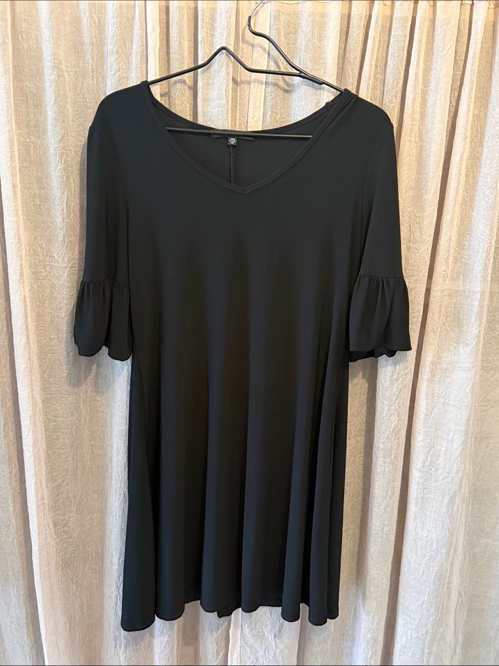 Women’s Black Midi Dress with Ruffle Sleeves